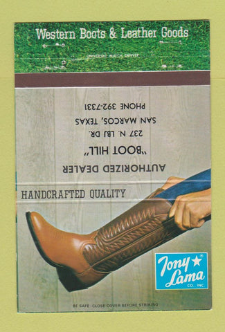 Matchbook Cover - Tony Lama Cowboy Boots Boot Hill San Marcos TX 40 Strike