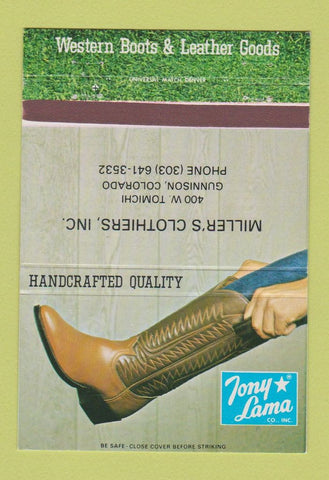Matchbook Cover - Tony Lama Cowboy Boots Gunnison Colorado 40 Strike