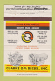 Matchbook Cover - Clarke GM Diesel Cincinnati OH Fort Wayne Louisville 40 Strike