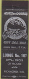 Matchbook Cover - Matchbook Cover Moose Lodge Richmond IN black