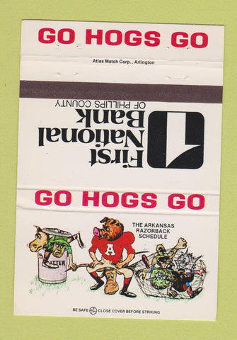 Matchbook Cover - First National Bank Phillips County AR Hogs Schedule 40 Strike