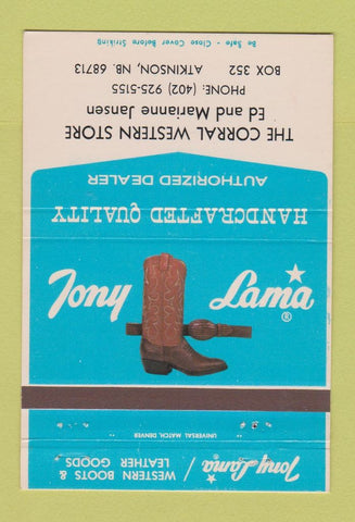 Matchbook Cover - Tony Lama Cowboy Boots Corral Western Atkinson NB 40 Strike