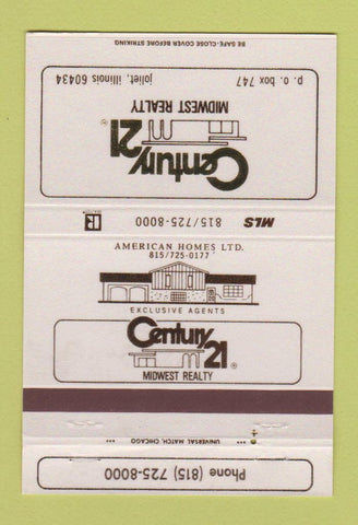 Matchbook Cover - Century 21 Real Estate Joliet IL 40 Strike