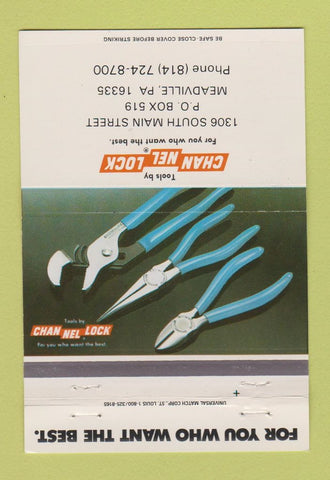 Matchbook Cover - Channel Lock Tools Meadville PA 40 Strike