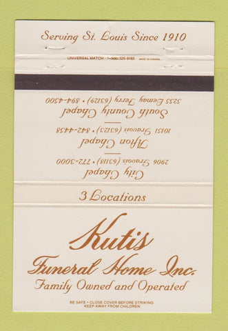 Matchbook Cover - Kutis Funeral Home St Louis MO 40 Strike