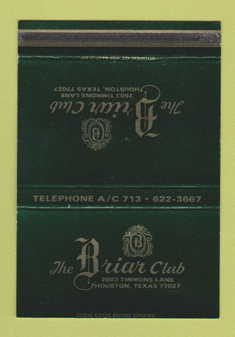 Matchbook Cover - Briar Club Houston TX SAMPLE 40 Strike