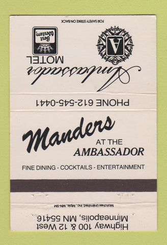 Matchbook Cover - Ambassador Motel Minneapolis MN Manders 40 Strike