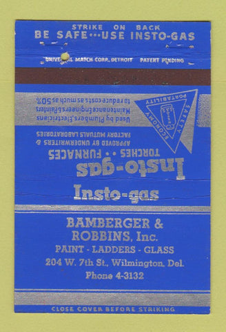 Matchbook Cover - Insto Gas Bamberger Robbins Wilmington DE 40 Strike
