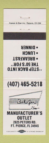 Matchbook Cover - Bel Air Manufacturer's Outlet restaurant Fort Pierce FL