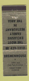 Matchbook Cover - Bremenhouse Tinley Park IL restaurant