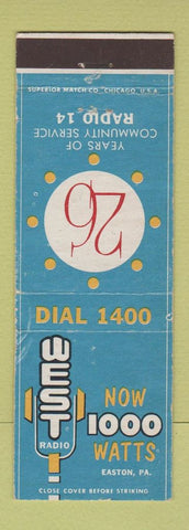 Matchbook Cover - WEST Radio Easton PA WEAR