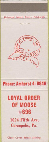 Matchbook Cover - Matchbook Cover Moose Lodge Corapolis PA