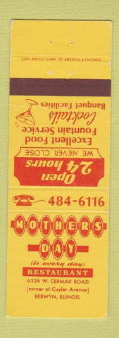 Matchbook Cover - Mothers Day Restaurant Berwyn IL