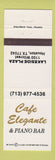 Matchbook Cover - Cafe Elegante Piano Bar Houston TX