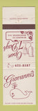 Matchbook Cover - Giovanni's Restaurant Manchester NH