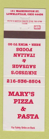 Matchbook Cover - Mary's Pizza Pasta Lowelville OH