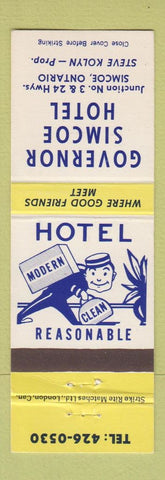 Matchbook Cover - Governor Simcoe Hotel Simcoe ON