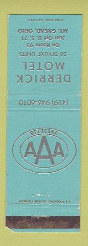 Matchbook Cover - Derrick Motel Mount Gilead OH WORN