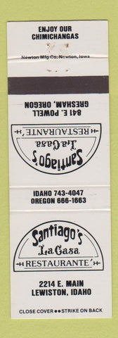 Matchbook Cover - Santiago's La Casa Restaurante Lewiston ID Mexican