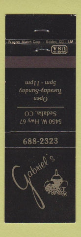 Matchbook Cover - Gabriel's Sedalia Colorado restaurant