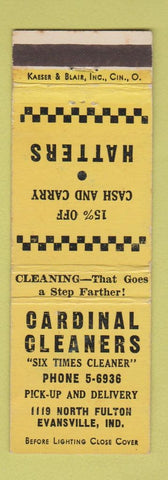 Matchbook Cover - Cardinal Cleaners Evansville IN