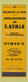 Matchbook Cover - Hyman's Shoes Newburyport Sundial