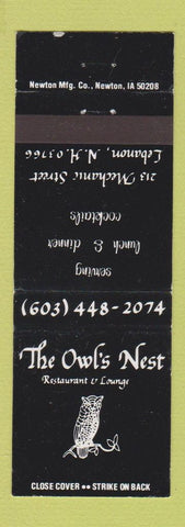 Matchbook Cover - The Owl's Nest Restaurant Lebanon NH