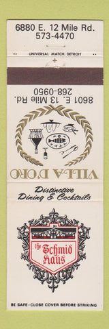 Matchbook Cover - Schmid Haus Villa D'Oro Detroit MI
