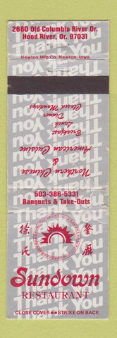Matchbook Cover - Sundown Restaurant Hood River OR