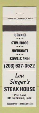 Matchbook Cover - Lou Singer's Steak House Old Greenwich CT