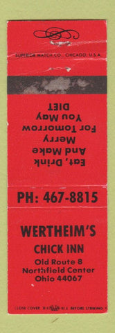Matchbook Cover - Wertheim's Chick Inn Northfield Center OH WEAR