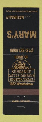 Matchbook Cover - Mary's Sundance Cattle Company Houston TX