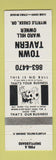 Matchbook Cover - Town Tavern Myrtle Creek OR billiards shuffleboard