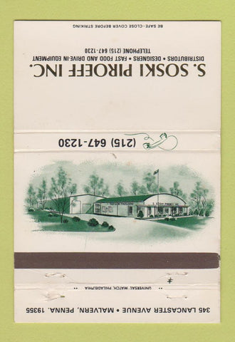 Matchbook Cover - S Soski Piroeff Malvern PA fast food equipment 40 Strike