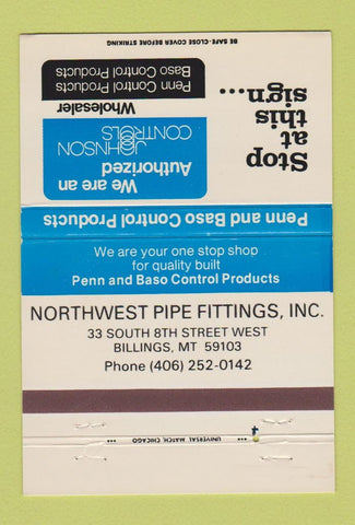 Matchbook Cover - Northwest Pipe Fittings Billings MT Johnson Controls 40 Strike