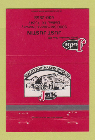 Matchbook Cover - Justin Cowboy Boots Dallas TX 40 Strike