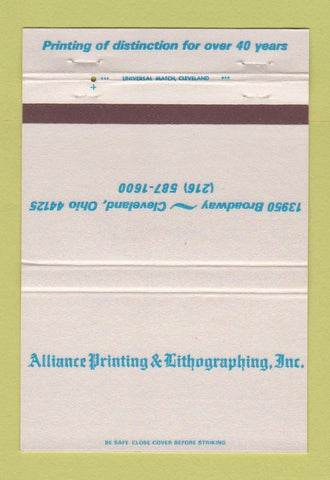 Matchbook Cover - Alliance Printing Lithographing Cleveland OH 40 Strike