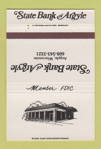 Matchbook Cover - State Bank of Argyle WI 40 Strike