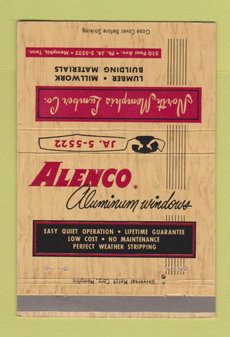 Matchbook Cover - North Memphis Lumber TN Alenco Windows 40 Strike