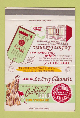 Matchbook Cover - DeLuxe Cleaners Fur Storage Stamford CT 40 Strike