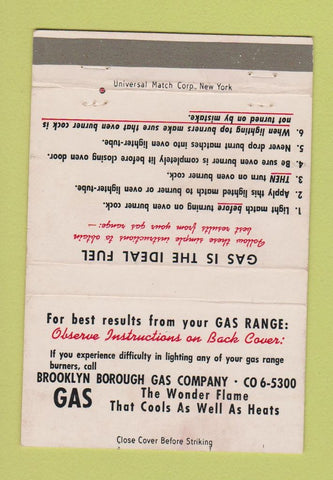 Matchbook Cover - Brooklyn Borough Gas Company NY 40 Strike