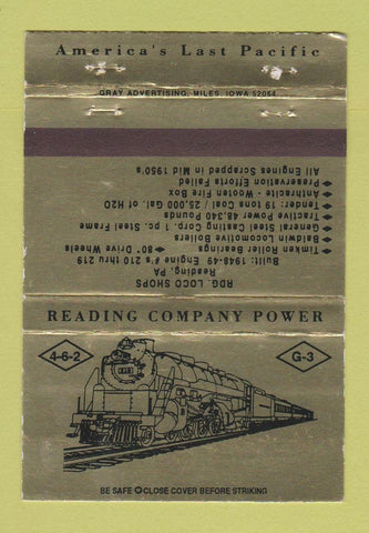 Matchbook Cover - Reading Railroad Historic PA Match Club GOLD 40 Strike