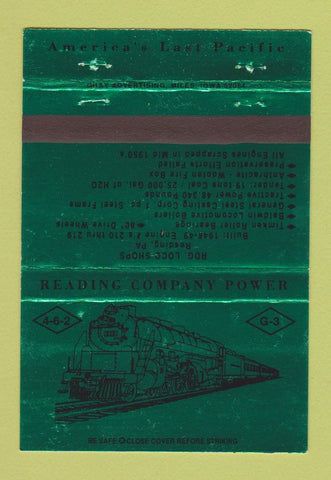Matchbook Cover - Reading Railroad Historic PA Match Club GREEN 40 Strike