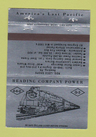 Matchbook Cover - Reading Railroad Historic PA Match Club SILVER 40 Strike