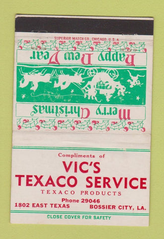 Matchbook Cover - Vic's Texaco oil gas Bossier City LA Christmas 40 Strike