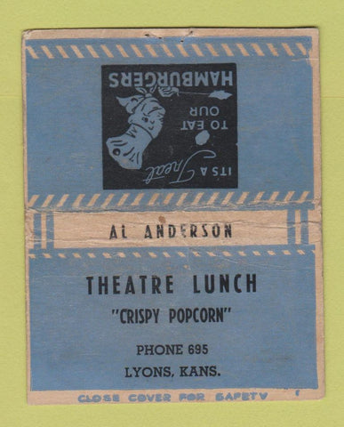 Matchbook Cover - Theatre Lunch Lyons KS WORN BOBTAIL 40 Strike