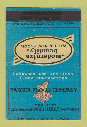 Matchbook Cover - Yaeger Floor Company Rochester NY WEAR 40 Strike