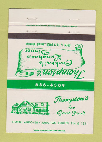 Matchbook Cover - Thompson's Restaurant North Andover MA 40 Strike