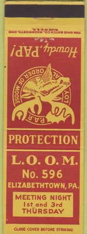 Matchbook Cover - Matchbook Cover Moose Lodge Elizabethtown PA