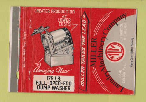 Matchbook Cover - Miller Laundry Machine Detroit MI WORN 40 Strike
